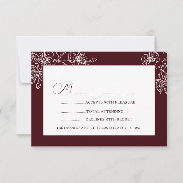 Burgundy White Floral Line Art RSVP (Anverso)