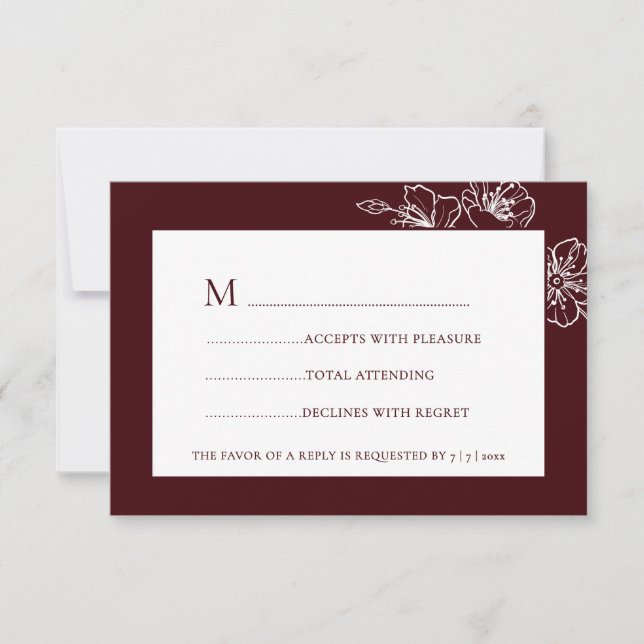 Burgundy White Floral Line Art RSVP (Anverso)