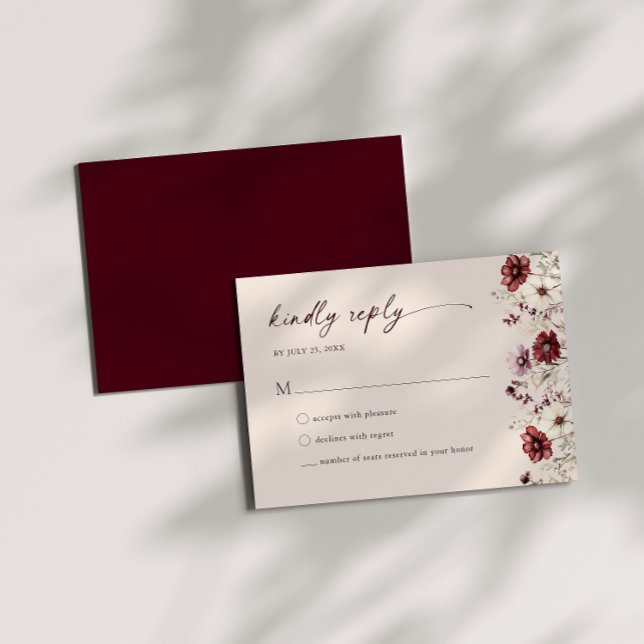Burgundy Wildflower Wedding RSVP Tarjeta de Gabine (Subido por el creador)