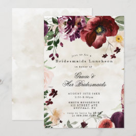 Burgundy Wildflowers Bridesmaids Invitación para e