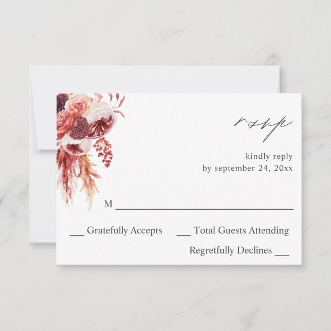 Burgundy y Floral Rosa 8A sin RSVP de comida (Anverso)