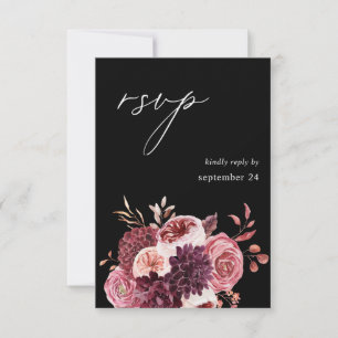 Burgundy y Floral Rosa 8B con RSVP de Comida - Neg