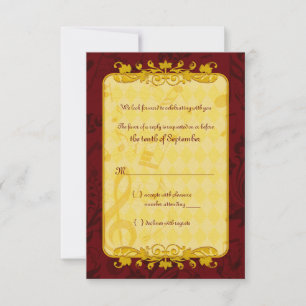 Burgundy y Gold Music Notes Boda tarjeta RSVP
