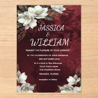 Burgundy y Magnolia Jardín Floral Invitación de Bo