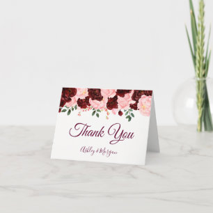 Burgundy y rosas rosadas boda agradecimiento