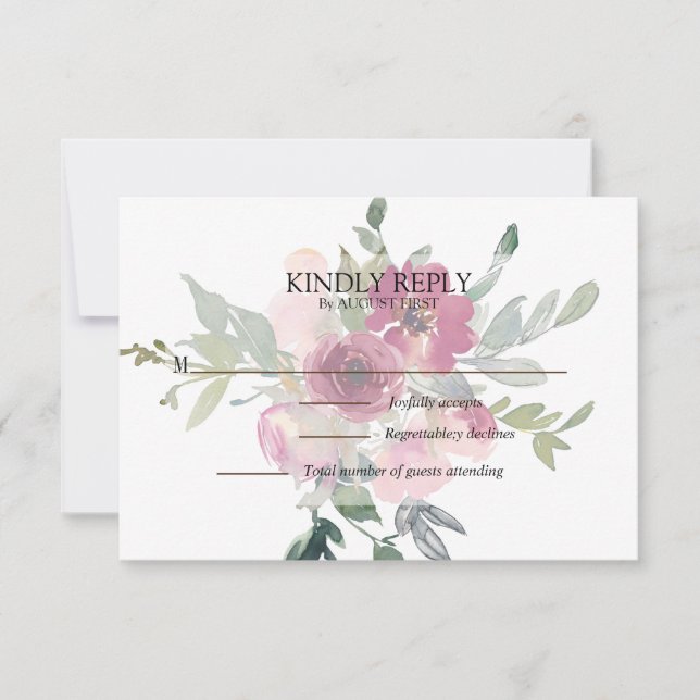 Burgundy y Rubor floral Boda Tarjeta RSVP (Anverso)