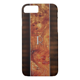 Burl Wood Look Monogrammed iPhone 7 Funda