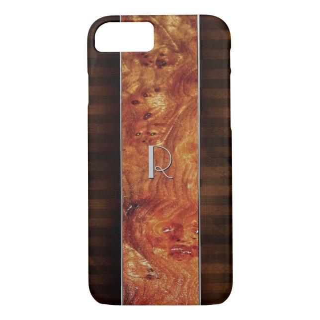 Burl Wood Look Monogrammed iPhone 7 Funda (Reverso)