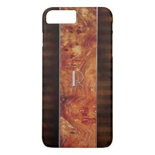Burl Wood Look Monogrammed iPhone 7 Plus Funda