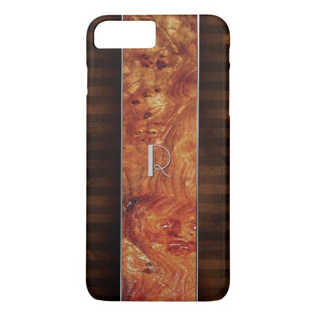 Burl Wood Look Monogrammed iPhone 7 Plus Funda (Reverso)