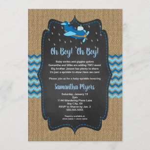 Burlap Aviones Twin Boys bebé sprinkle invitación
