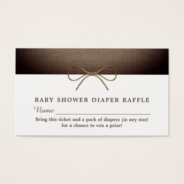 Burlap Bow Rústico, Billete Raffle De Diaper (Frente)