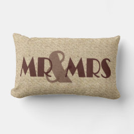 Burlap brown mr mrs boda almohada decorativa