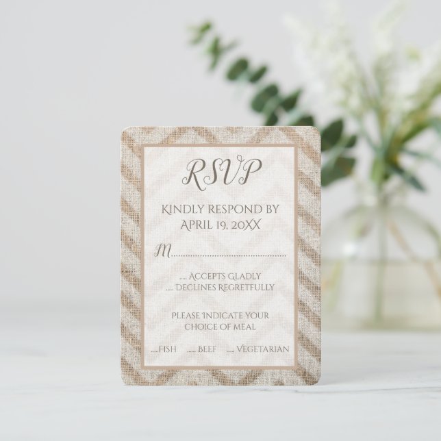Burlap Chevron Wedding Tarjeta RSVP (Anverso de pie)