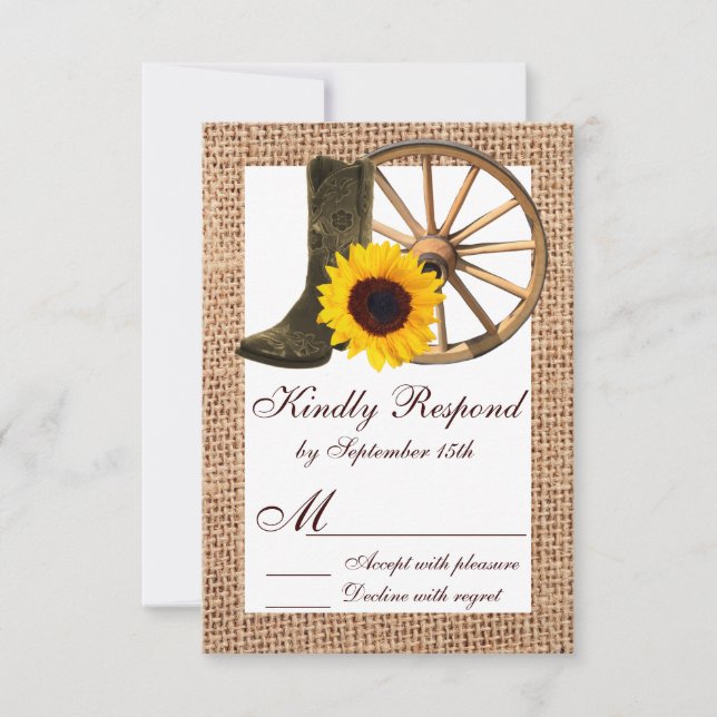 Burlap Cowboy Boots Wagon Wheflower RSVP (Anverso)