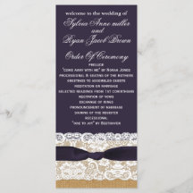 Burlap de FAUX, programas de boda rústicos, longit