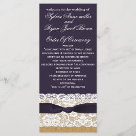 Burlap de FAUX, programas de boda rústicos, longit