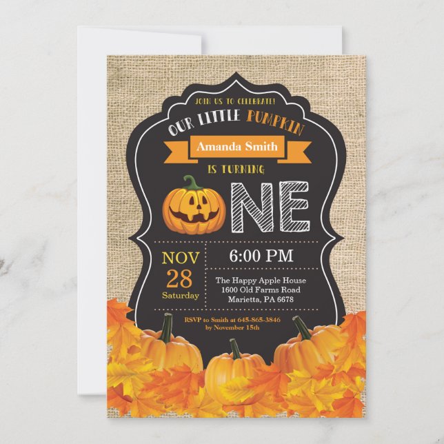Burlap de la invitación a la calabaza de Halloween (Anverso)