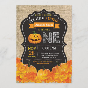 Burlap de la invitación a la calabaza de Halloween