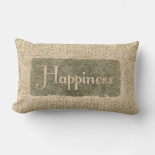 Burlap felicidad palabra art almohada decorativa