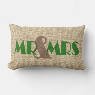 Burlap green mr boda almohada decorativa