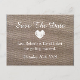 Burlap Guardar la postal del boda de fechas con co