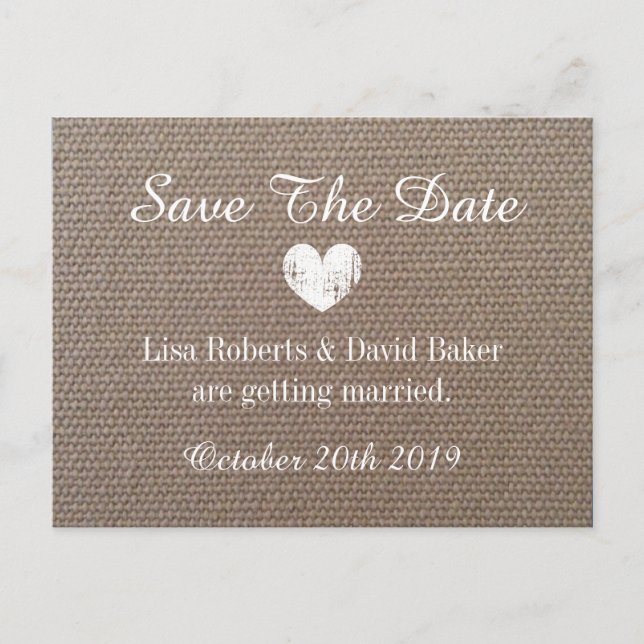 Burlap Guardar la postal del boda de fechas con co (Anverso)