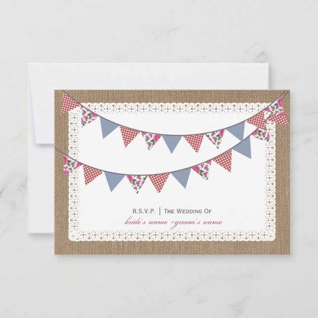 Burlap Inspire Floral & Gingham Bunting RSVP (Anverso)