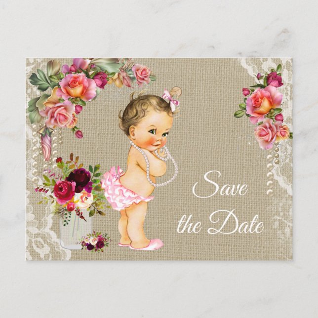 Burlap Lace Baby Shower Guardar las postales de fe (Anverso)