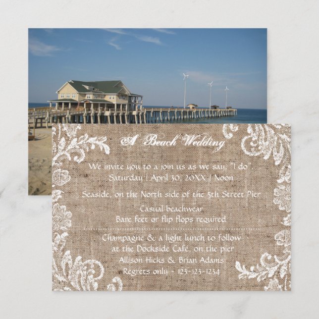 Burlap & Lace - Invitación a la boda 3x5 (Anverso / Reverso)