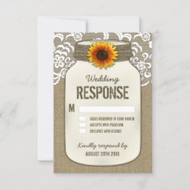 Burlap Lace Sunflower Mason Jar Wedding Tarjetas R