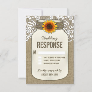 Burlap Lace Sunflower Mason Jar Wedding Tarjetas R