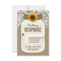 Burlap Lace Sunflower Mason Jar Wedding Tarjetas R