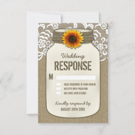 Burlap Lace Sunflower Mason Jar Wedding Tarjetas R