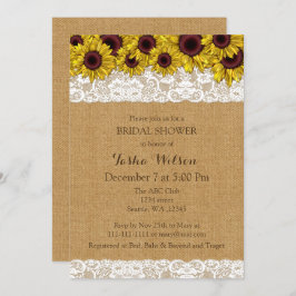 Burlap Lace Sunflowers Invitación a una ducha de n