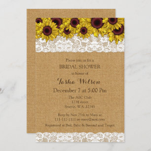 Burlap Lace Sunflowers Invitación a una ducha de n