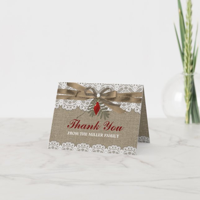 Burlap & Lace Vintage Navidad Gracias Tarjeta (Anverso)