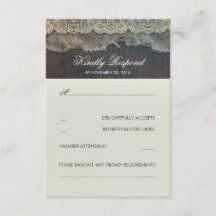 Burlap Lace y Wood Rustic Wedding RSVP