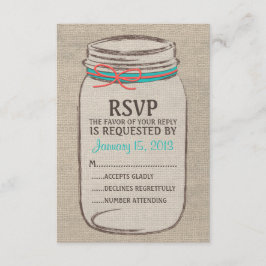 Burlap Mason Jar Rustic RSVP Card