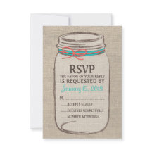 Burlap Mason Jar Rustic RSVP Card