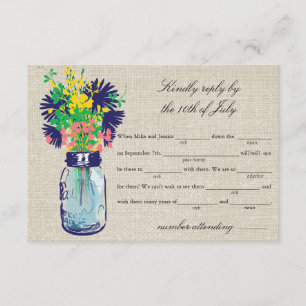 Burlap Mason Jar y Wildflowers RSVP Lib