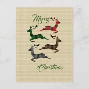 Burlap Plaid Navidades de renos postal