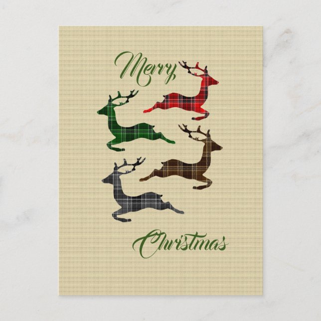 Burlap Plaid Navidades de renos postal (Anverso)