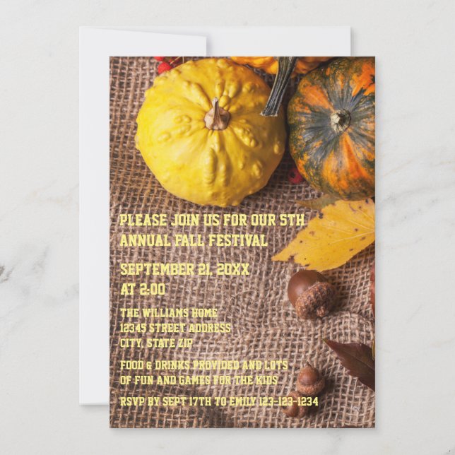 Burlap & Pumpkins - Invitación a la fiesta de otoñ (Anverso)
