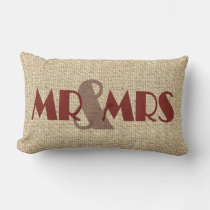 Burlap rojo mr boda almohada decorativa