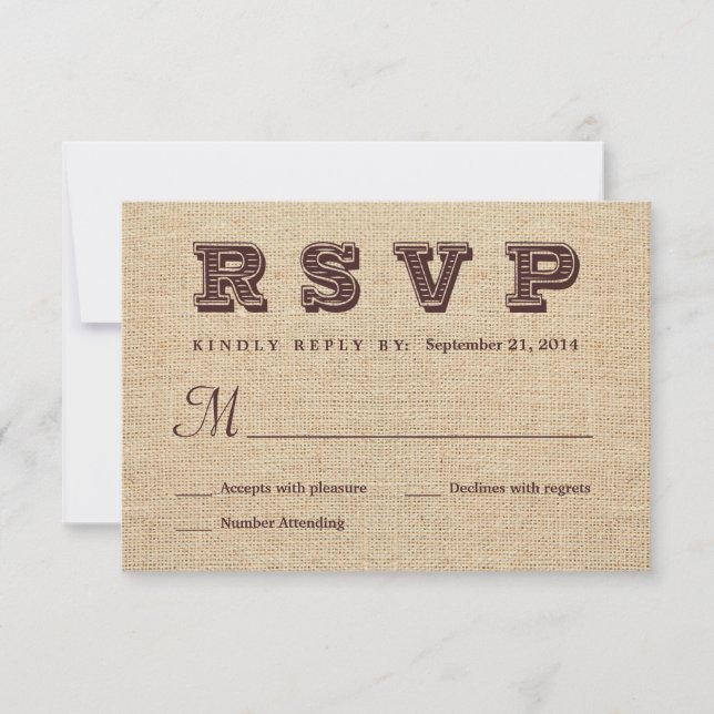 Burlap RSVP Respuesta de Bodas rusos (Anverso)