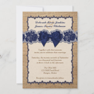 Burlap Rústico, Lace IMPRESO, Invitación a la Boda