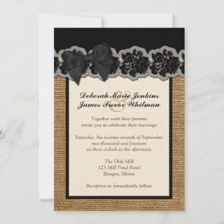 Burlap Rústico, Lace IMPRESO, Invitación a la Boda