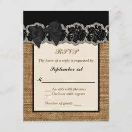 Burlap Rústico, Lace IMPRESO, Tarjeta RSVP de Boda