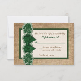 Burlap Rústico, Lace IMPRESO, Tarjeta RSVP de Boda